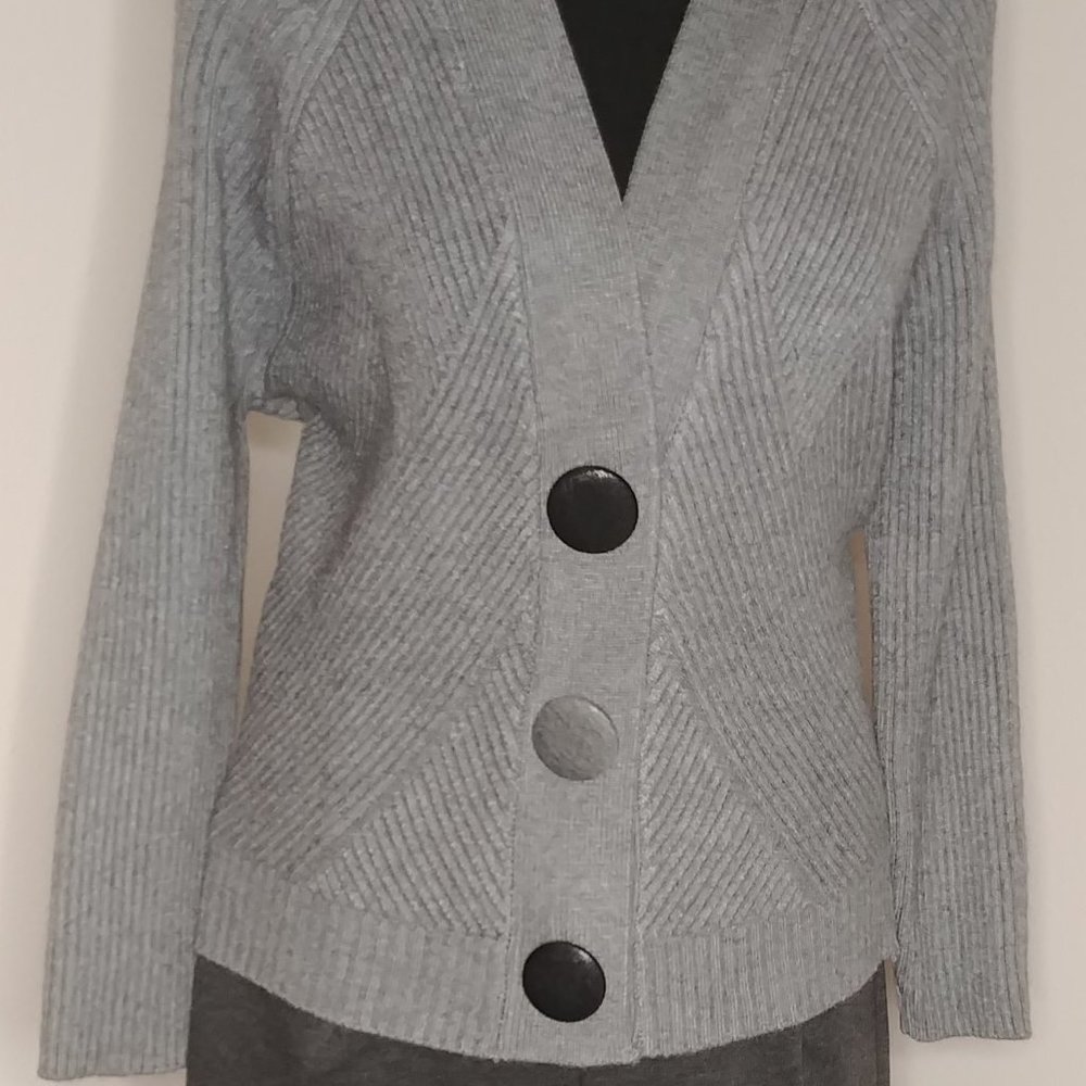 Grey Big-button Detailed Cardigan